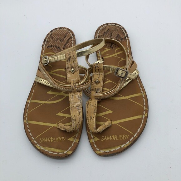 Sam & Libby Gladiator Sandals Womens Size 8 Brown Gold Strappy Ankle Fastened - Picture 3 of 6